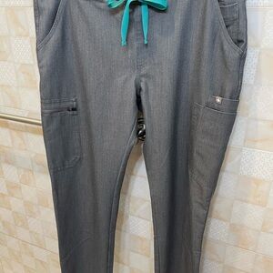 Figs Gray Joggers with Teal Drawstring